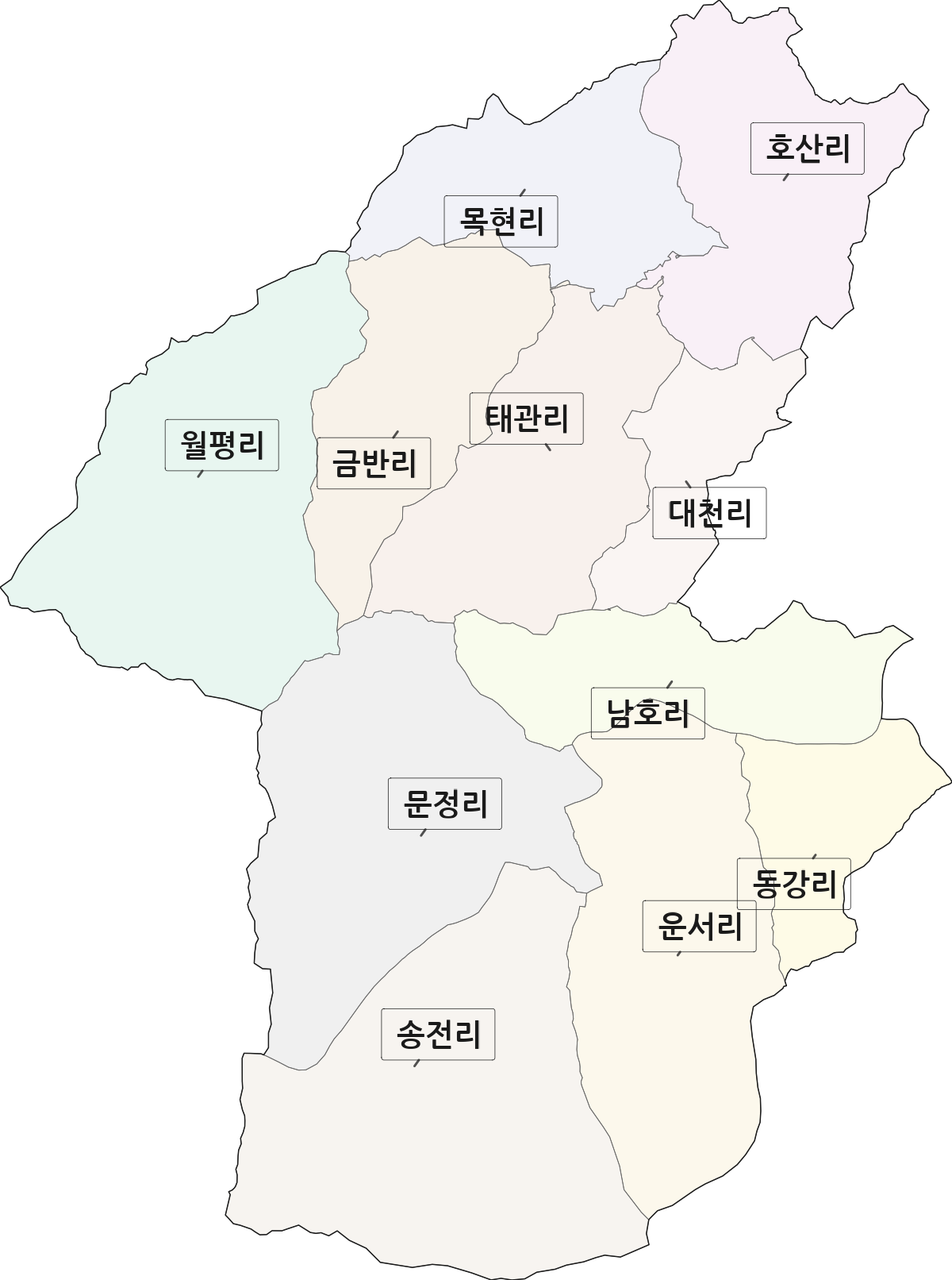 경상남도 함양군 휴천면 법정동 리 구분 행정구역 경계 지도