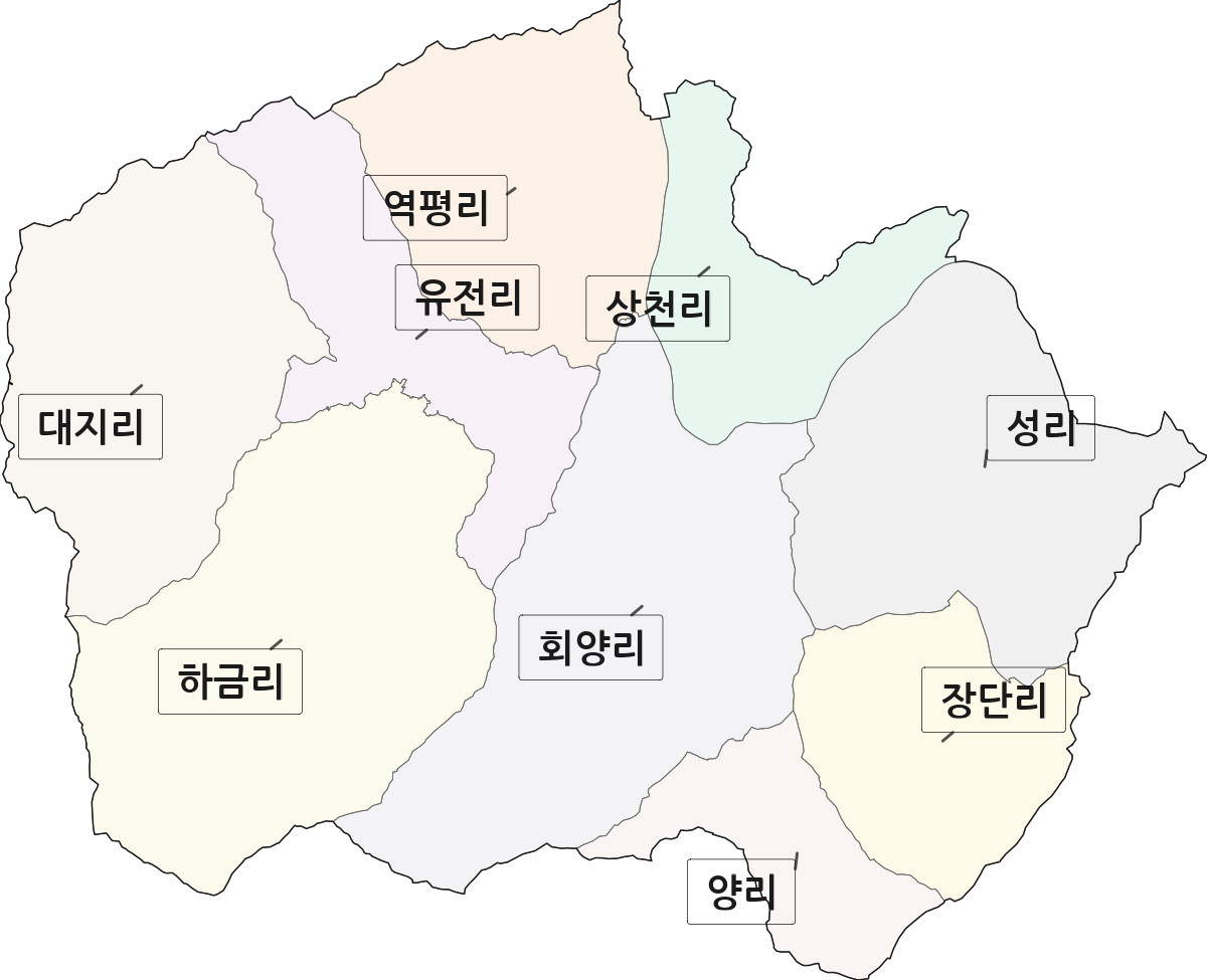 경상남도 합천군 대병면 법정동 리 구분 행정구역 경계 지도