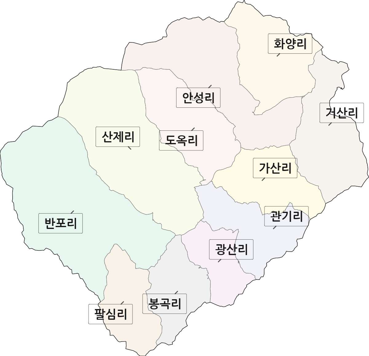 경상남도 합천군 묘산면 법정동 리 구분 행정구역 경계 지도