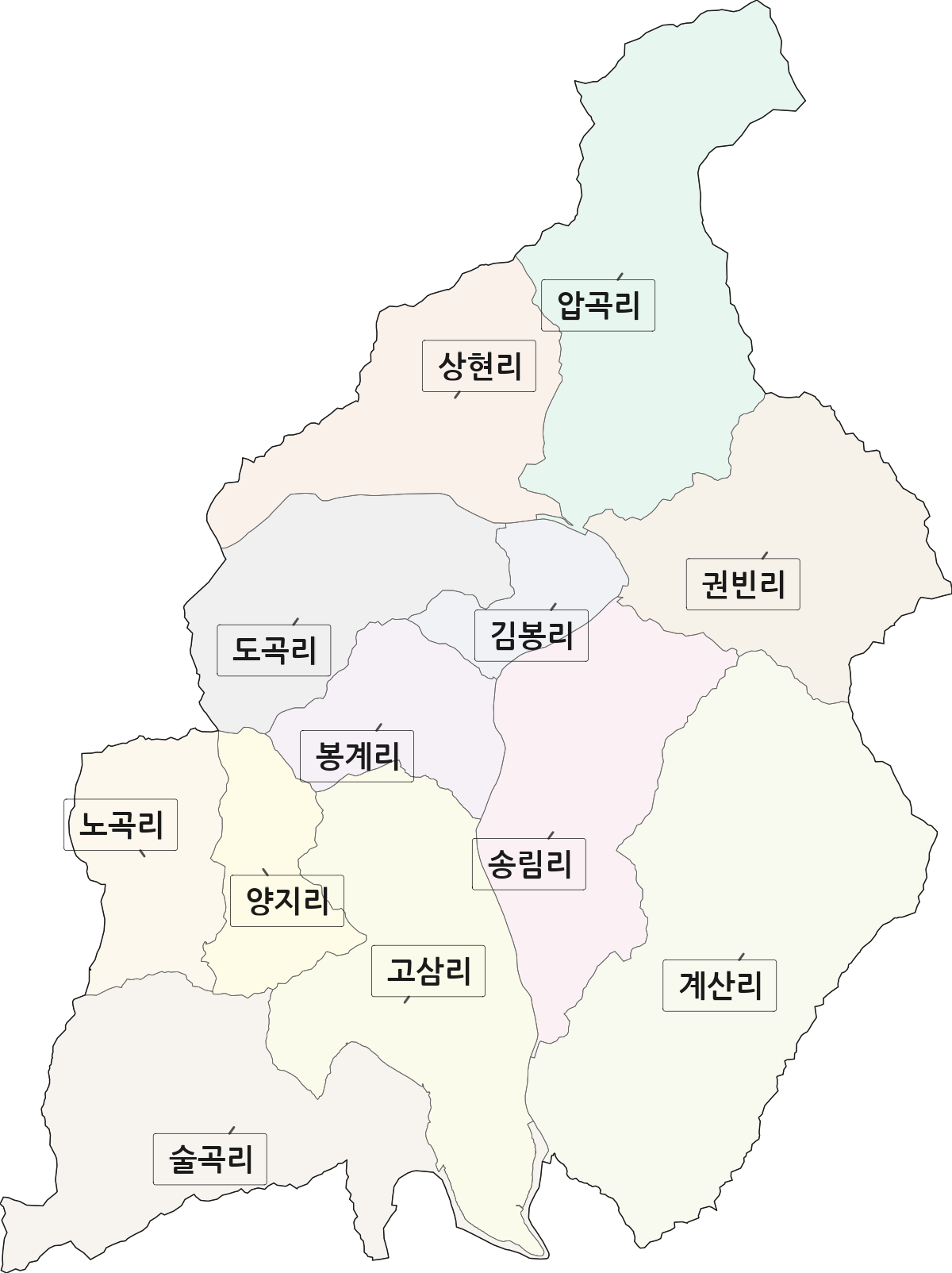 경상남도 합천군 봉산면 법정동 리 구분 행정구역 경계 지도