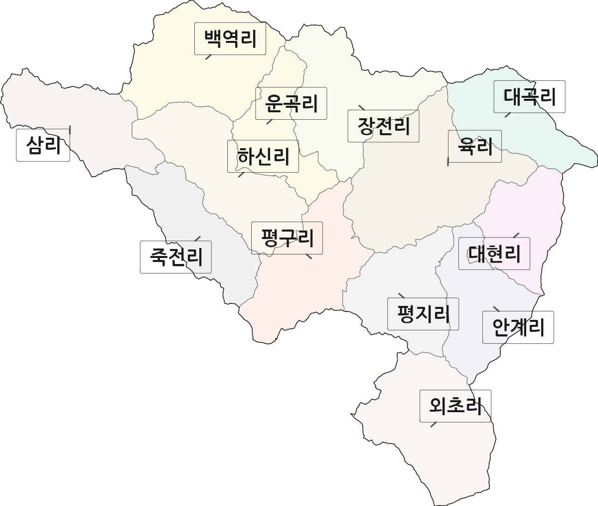경상남도 합천군 쌍백면 법정동 리 구분 행정구역 경계 지도