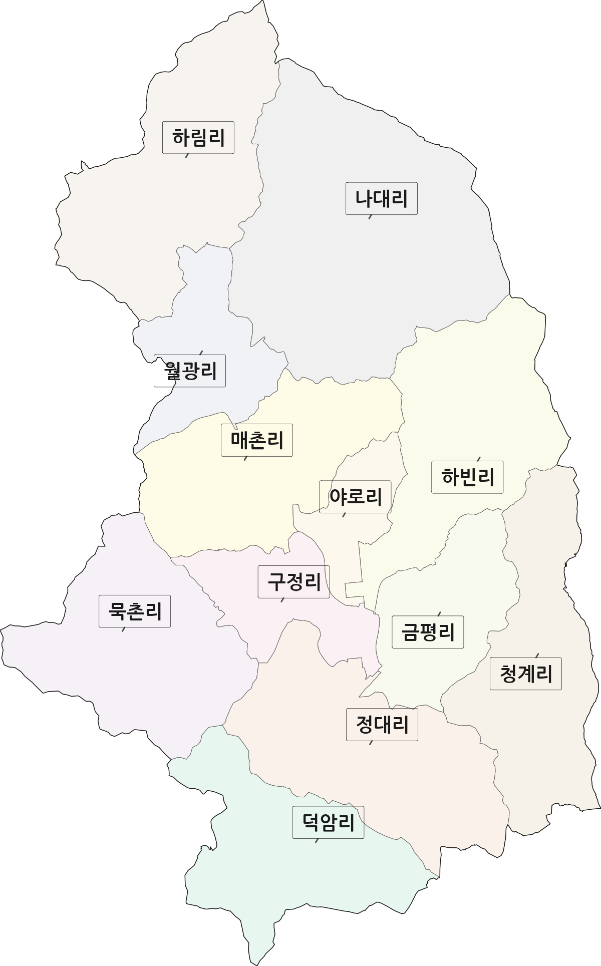 경상남도 합천군 야로면 법정동 리 구분 행정구역 경계 지도