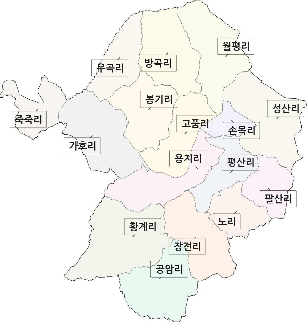 경상남도 합천군 용주면 법정동 리 구분 행정구역 경계 지도