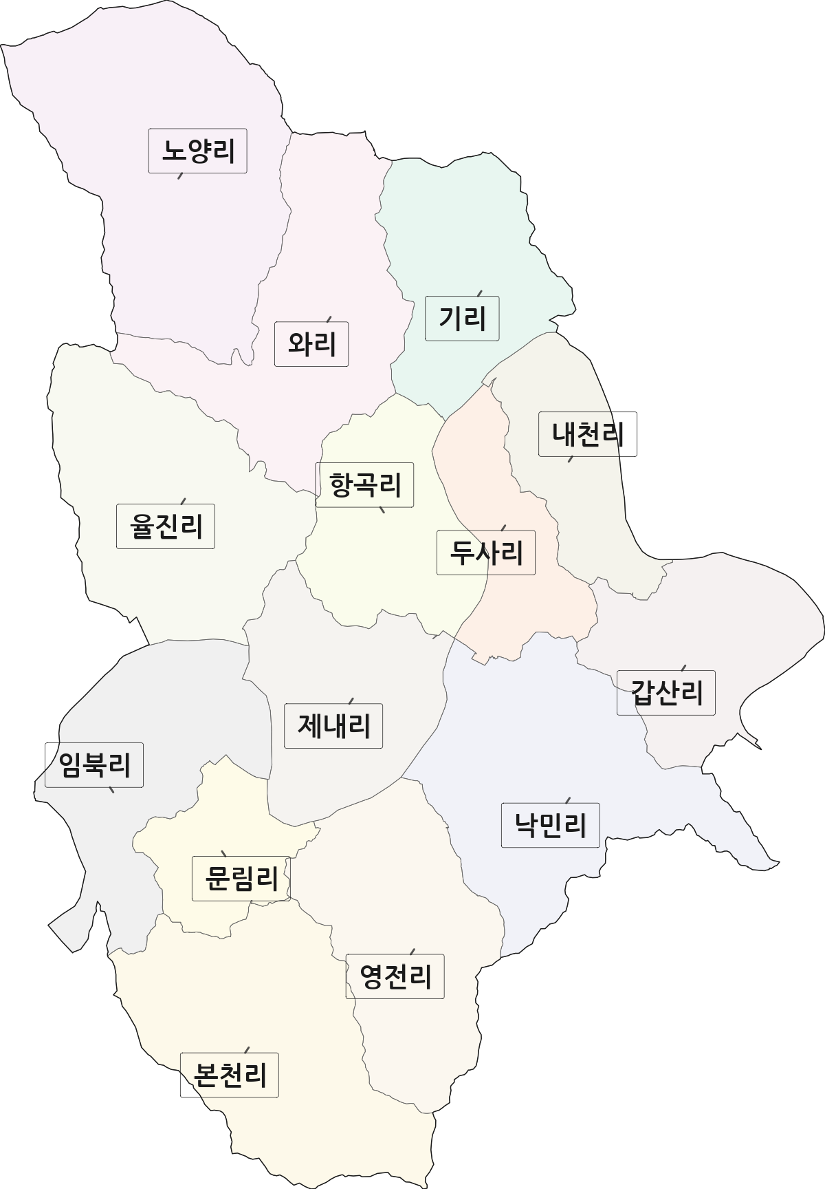경상남도 합천군 율곡면 법정동 리 구분 행정구역 경계 지도