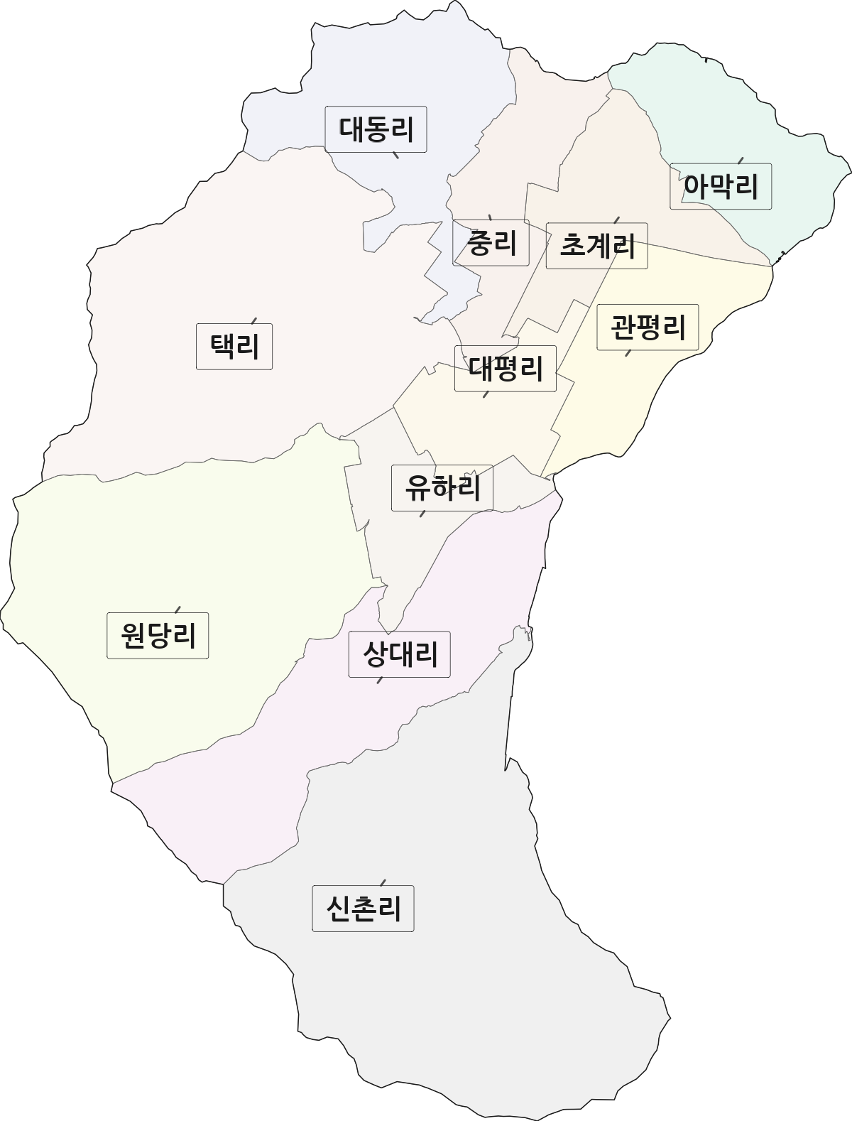 경상남도 합천군 초계면 법정동 리 구분 행정구역 경계 지도
