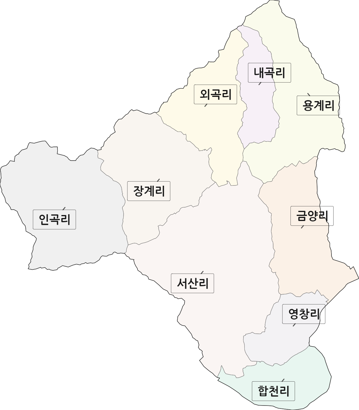 경상남도 합천군 합천읍 법정동 리 구분 행정구역 경계 지도