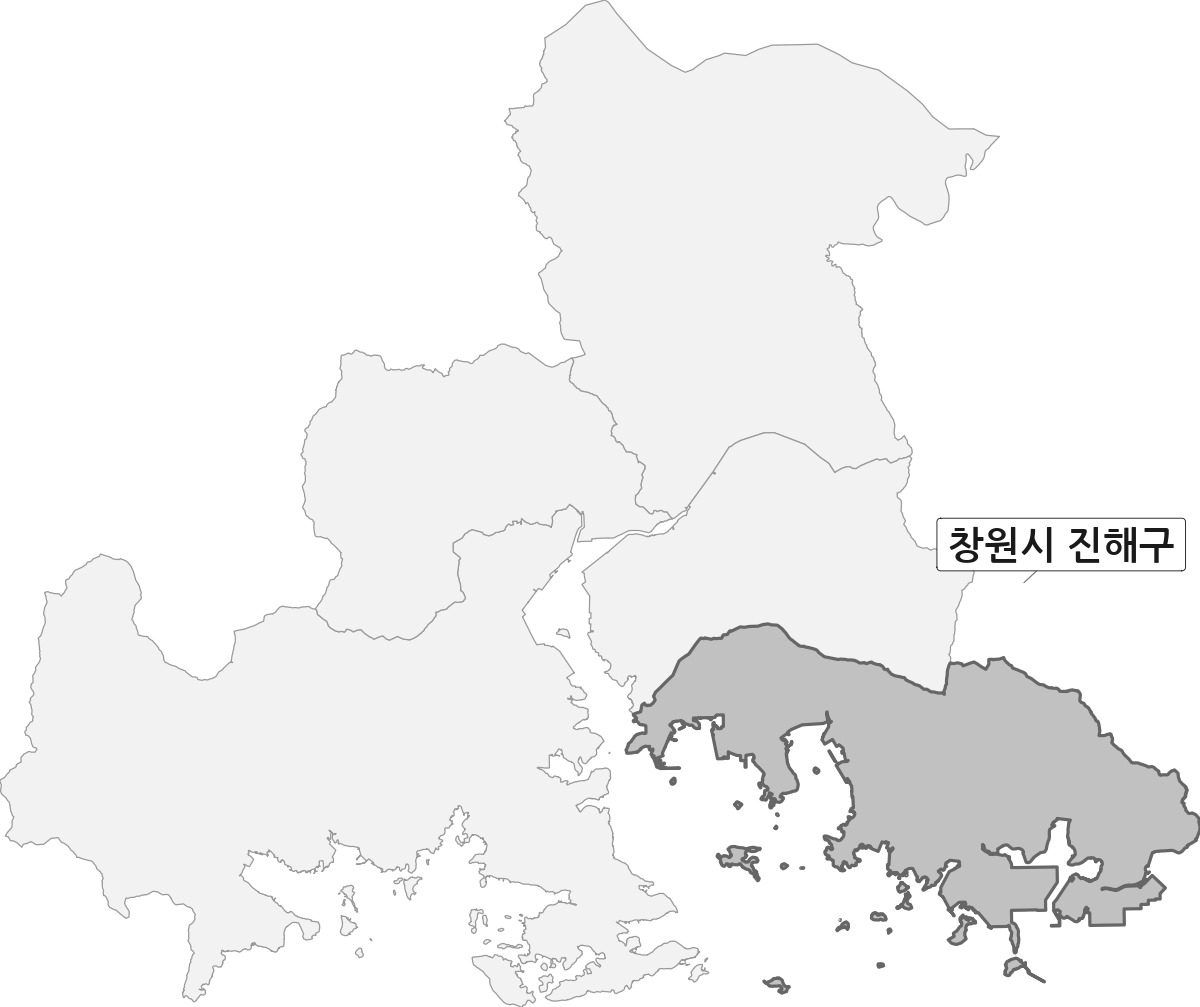 경상남도 창원시 범위 내 진해구 행정구역 경계 지도