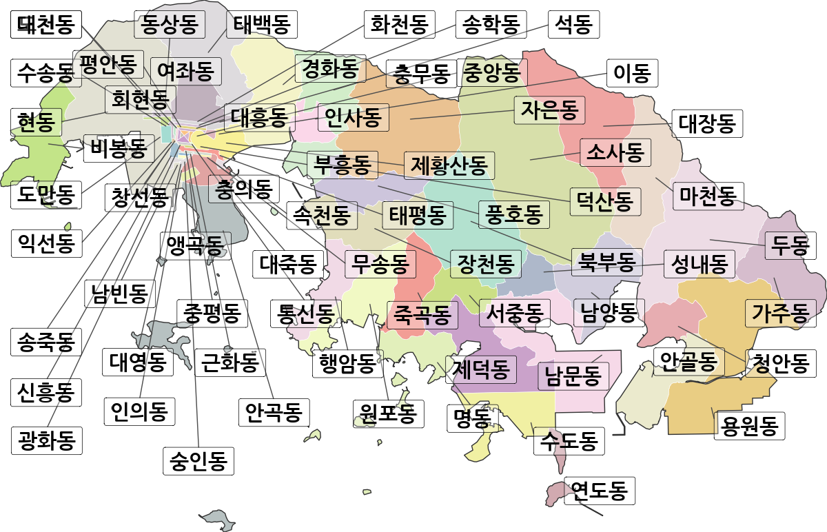 경상남도 창원시 진해구 법정동 행정구역 경계 지도
