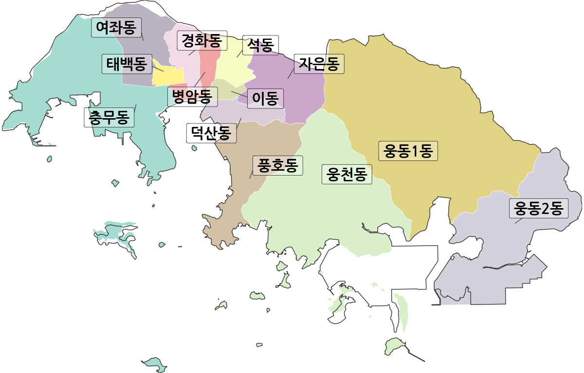 경상남도 창원시 진해구 행정동 행정구역 경계 지도