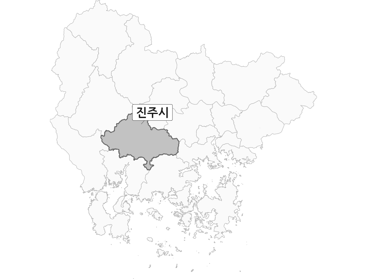 경상남도 범위 내 진주시 행정구역 경계 지도