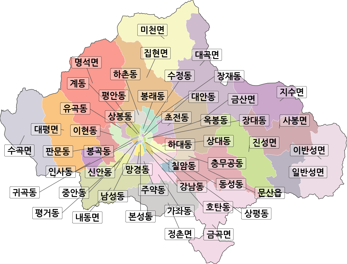 경상남도 진주시 법정동 행정구역 경계 지도