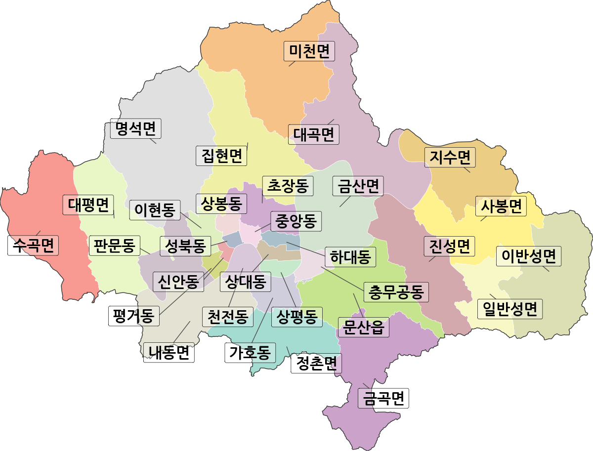 경상남도 진주시 행정동 행정구역 경계 지도