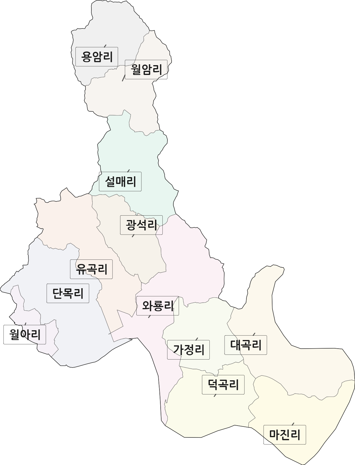 경상남도 진주시 대곡면 법정동 리 구분 행정구역 경계 지도