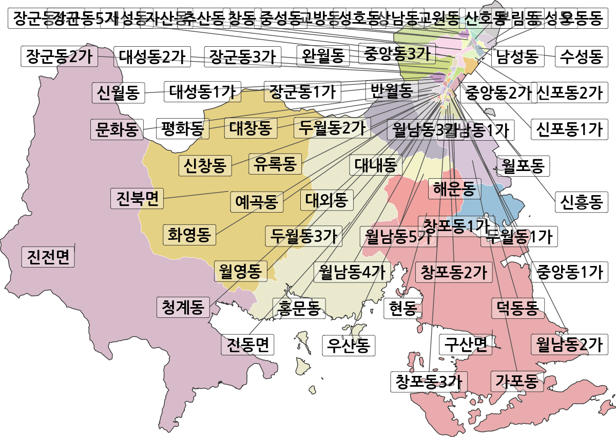 경상남도 창원시 마산합포구 법정동 행정구역 경계 지도
