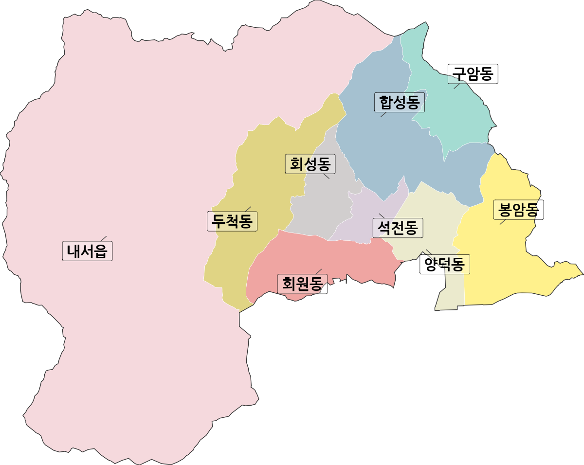 경상남도 창원시 마산회원구 법정동 행정구역 경계 지도