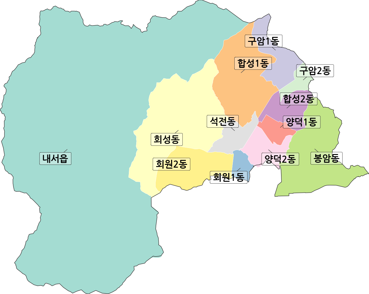 경상남도 창원시 마산회원구 행정동 행정구역 경계 지도
