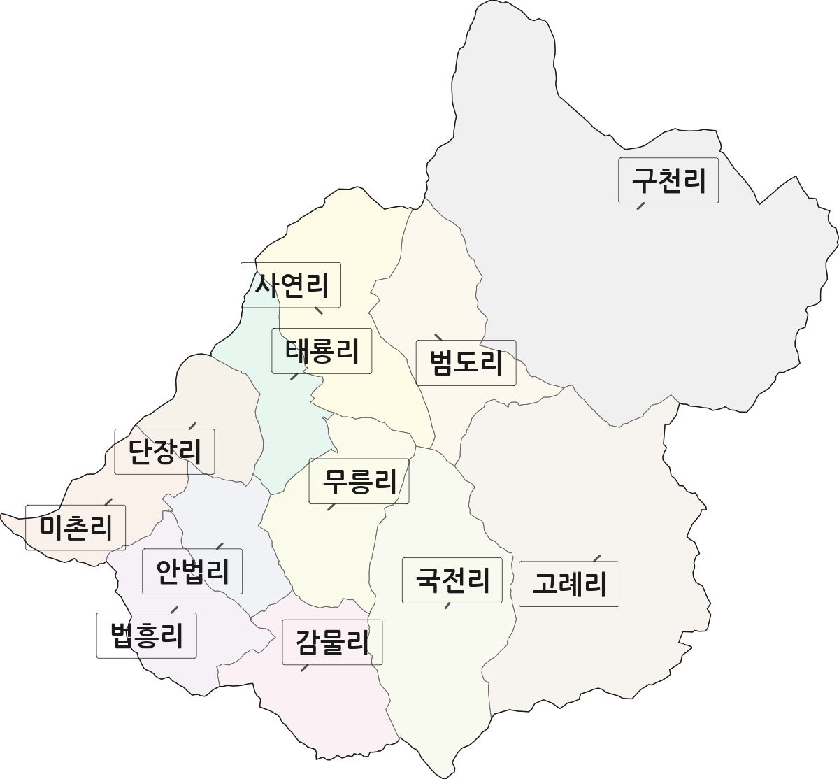 경상남도 밀양시 단장면 법정동 리 구분 행정구역 경계 지도