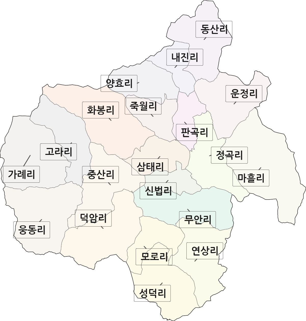 경상남도 밀양시 무안면 법정동 리 구분 행정구역 경계 지도
