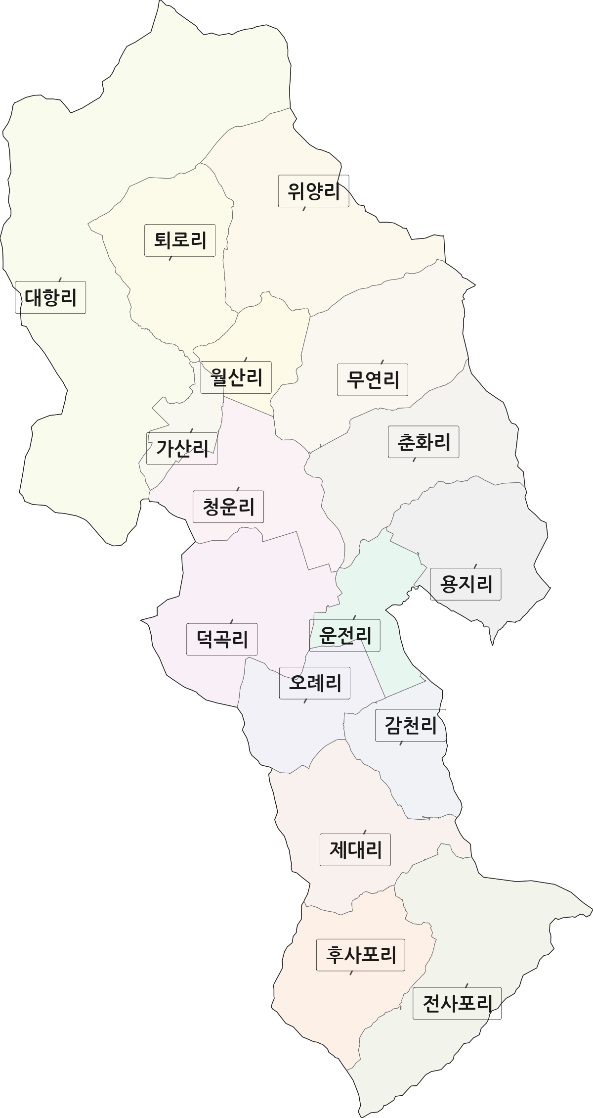 경상남도 밀양시 부북면 법정동 리 구분 행정구역 경계 지도
