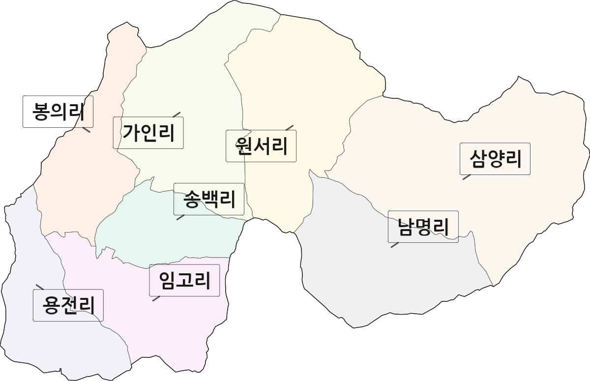 경상남도 밀양시 산내면 법정동 리 구분 행정구역 경계 지도