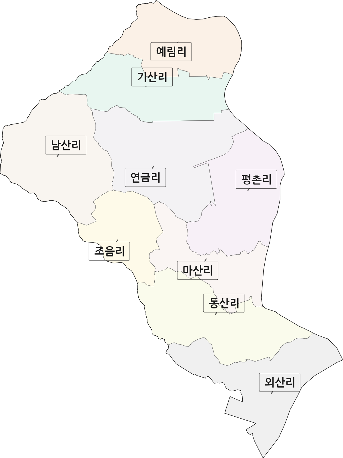 경상남도 밀양시 상남면 법정동 리 구분 행정구역 경계 지도