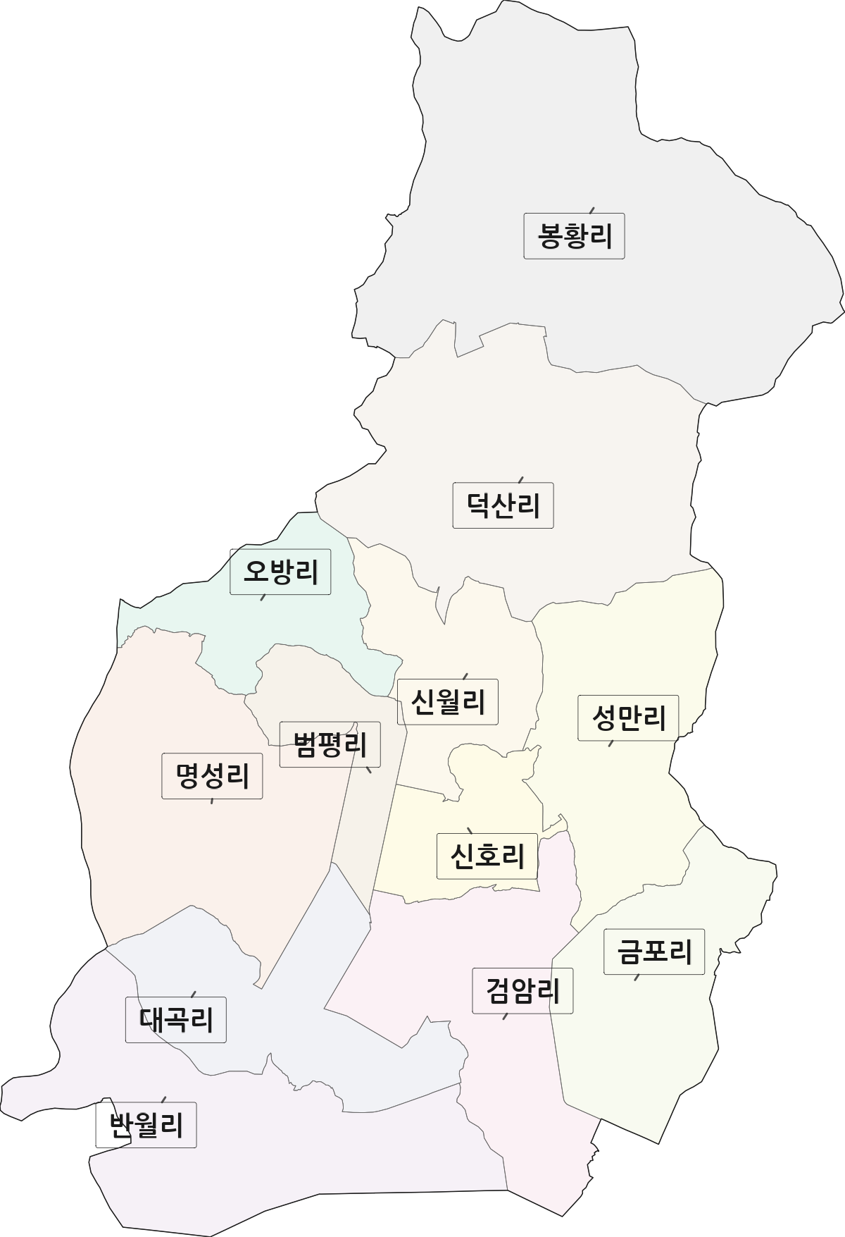 경상남도 밀양시 초동면 법정동 리 구분 행정구역 경계 지도