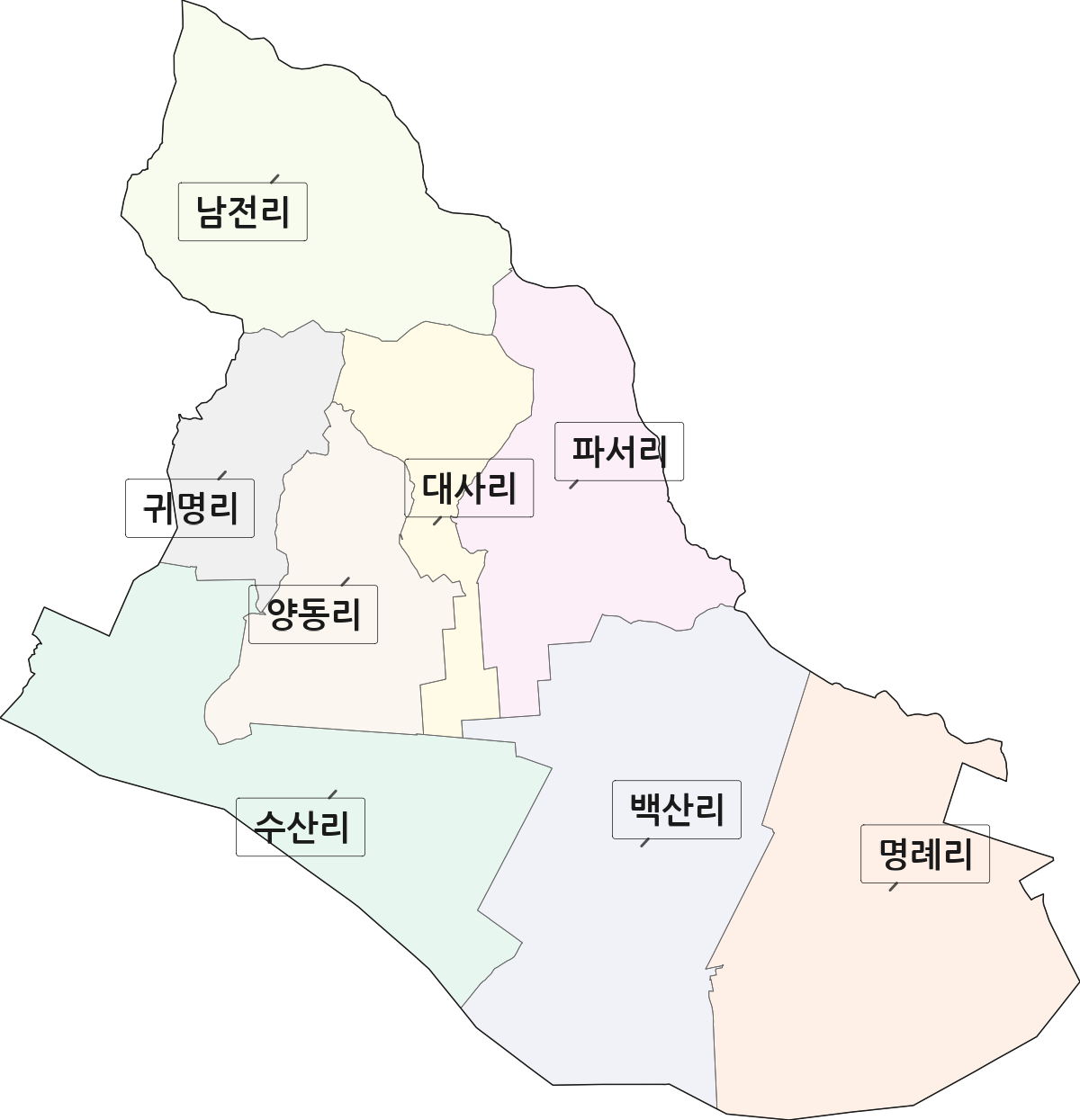 경상남도 밀양시 하남읍 법정동 리 구분 행정구역 경계 지도