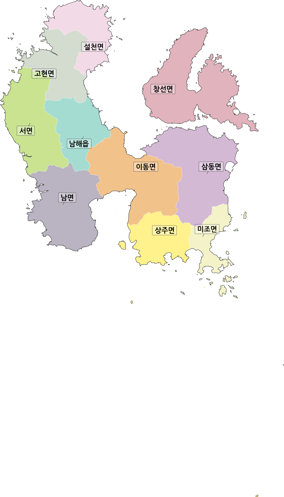 경상남도 남해군 법정동 행정구역 경계 지도