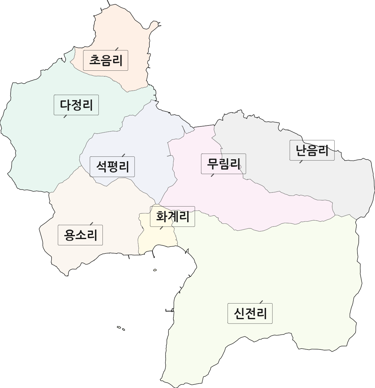 경상남도 남해군 이동면 법정동 리 구분 행정구역 경계 지도