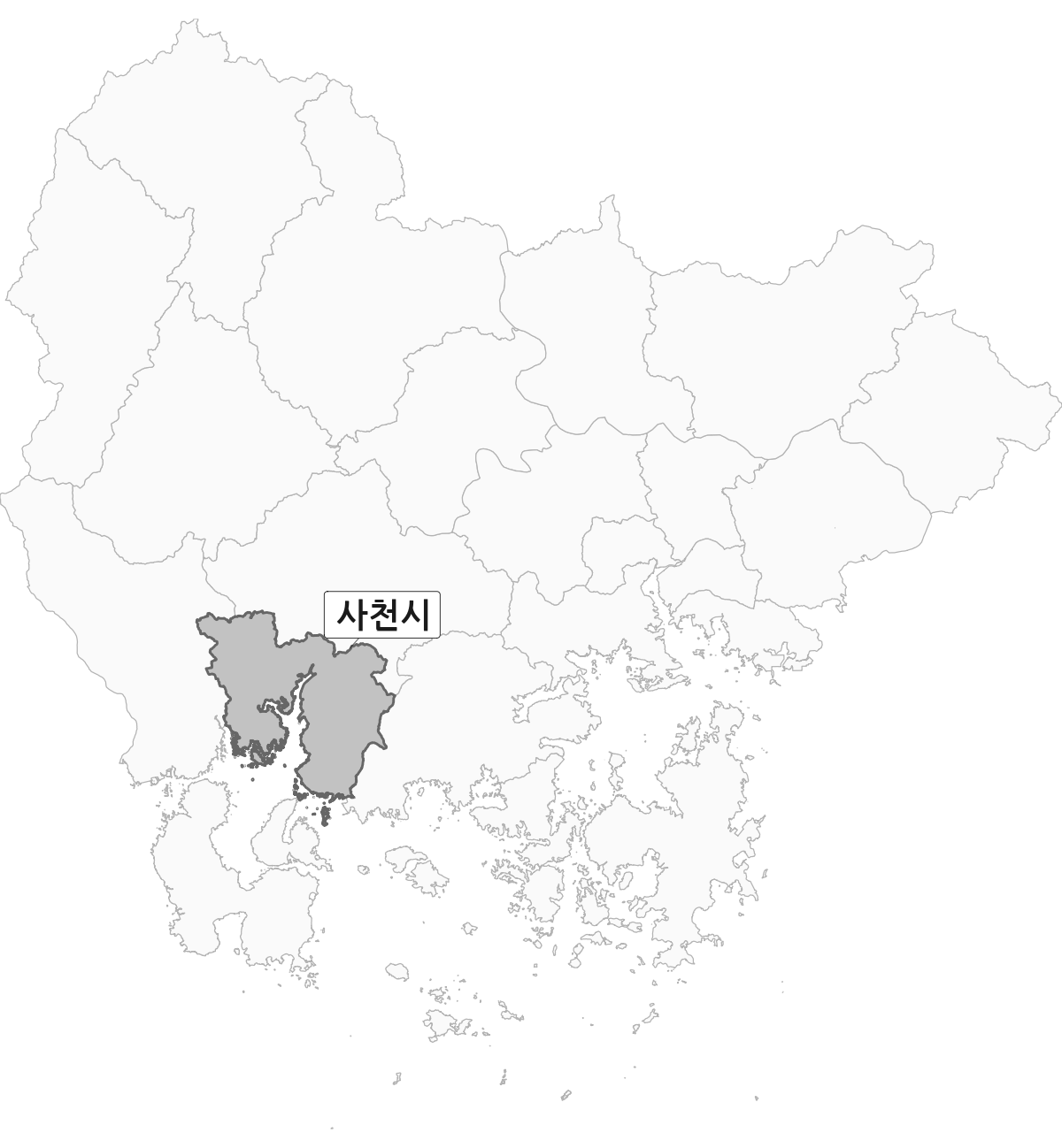 경상남도 범위 내 사천시 행정구역 경계 지도
