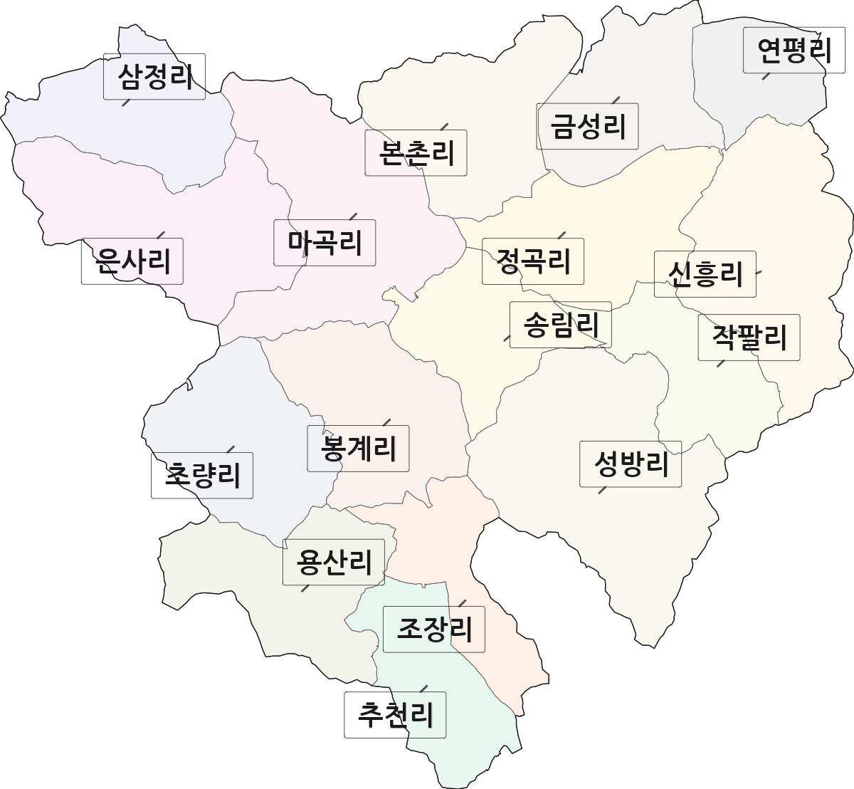 경상남도 사천시 곤명면 법정동 리 구분 행정구역 경계 지도