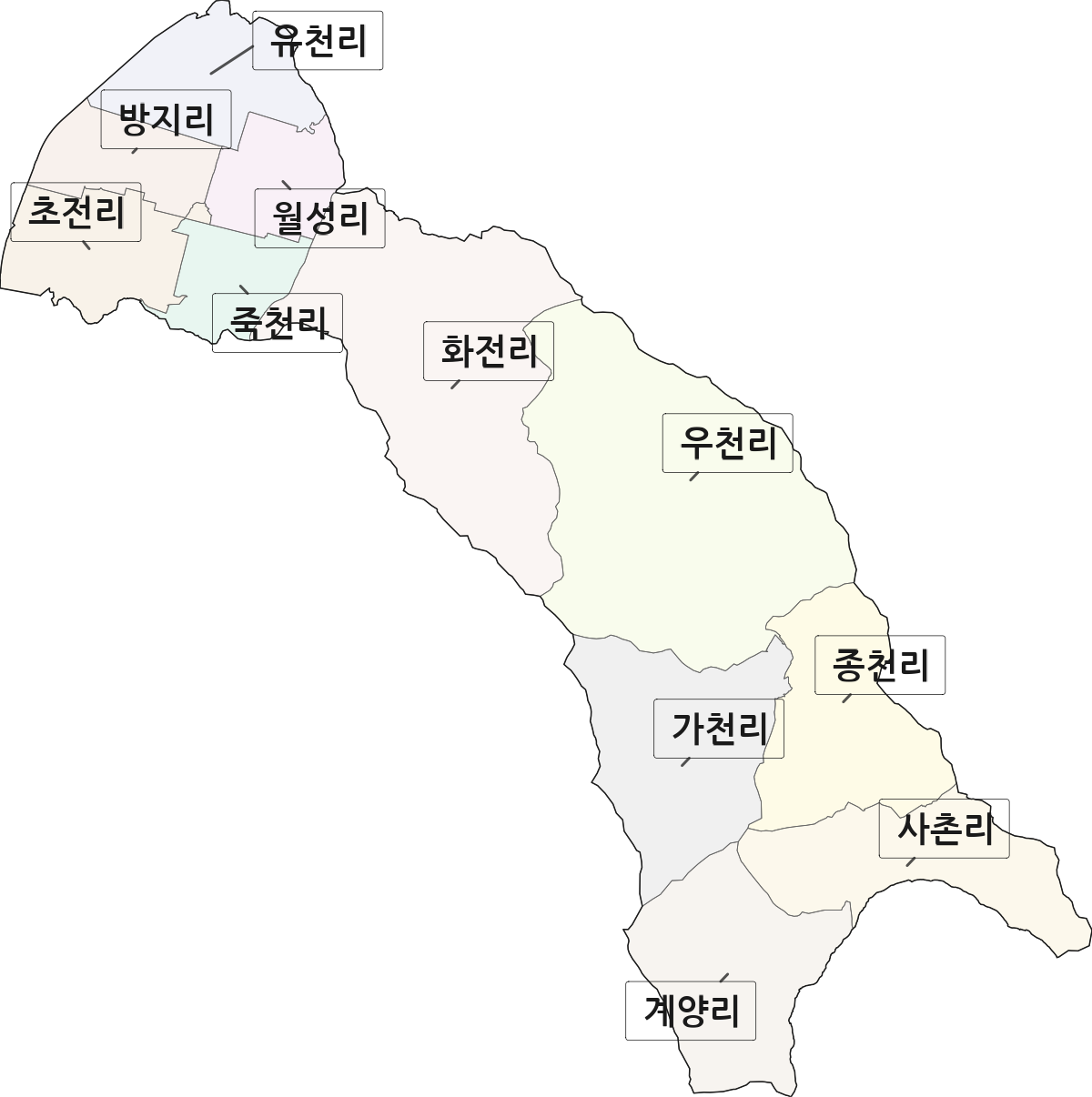 경상남도 사천시 사남면 법정동 리 구분 행정구역 경계 지도