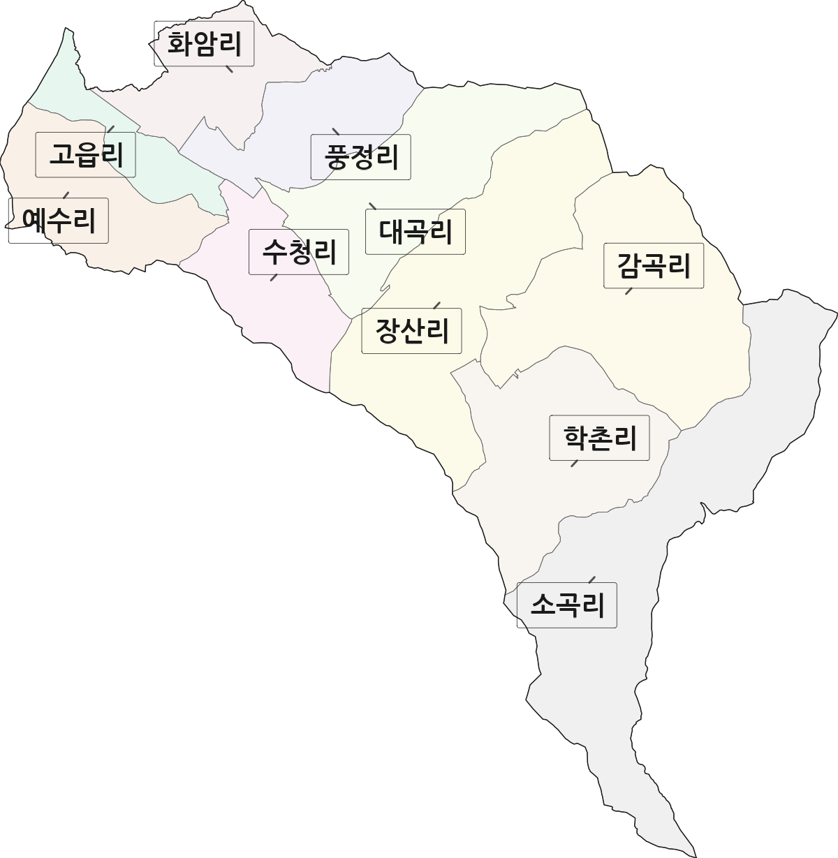 경상남도 사천시 정동면 법정동 리 구분 행정구역 경계 지도