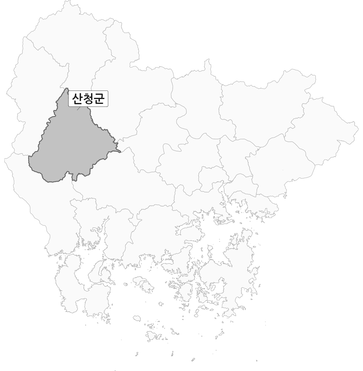 경상남도 범위 내 산청군 행정구역 경계 지도