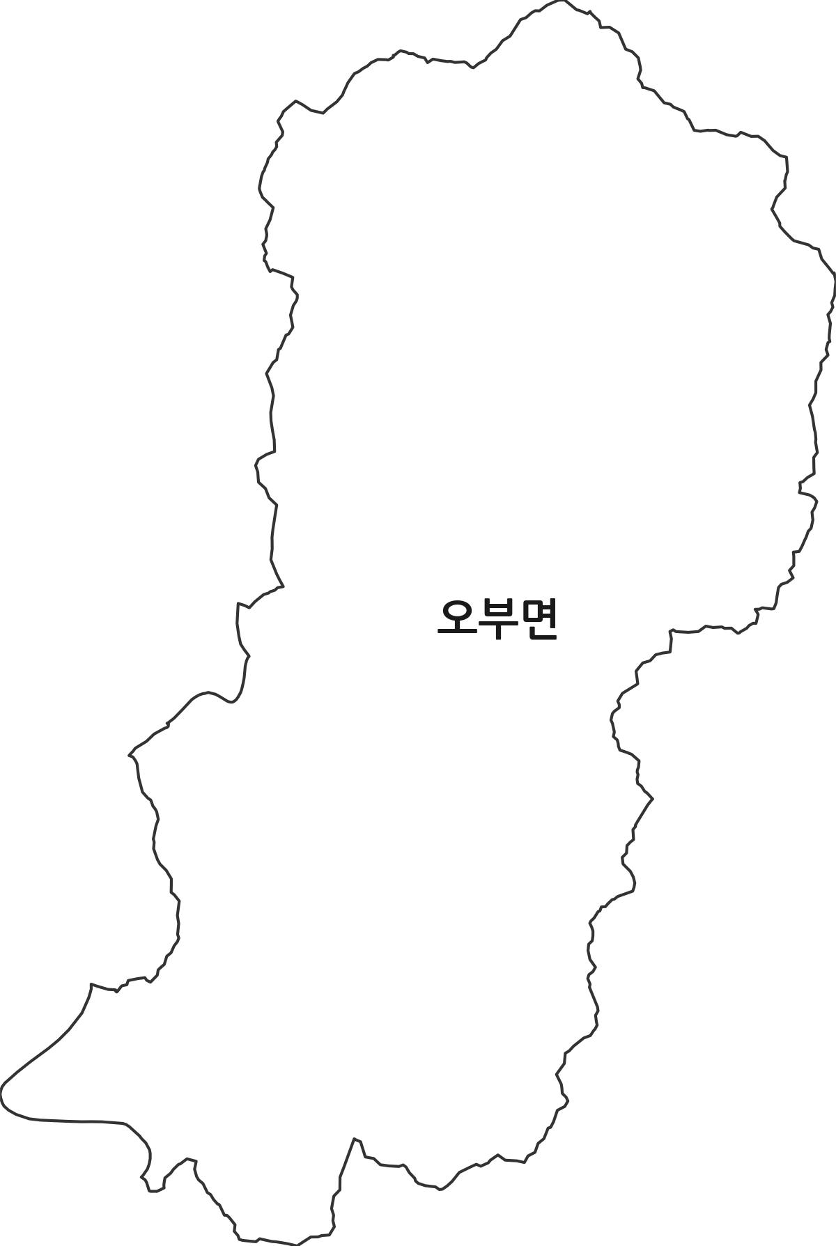 경상남도 산청군 오부면 행정동 행정구역 경계 지도