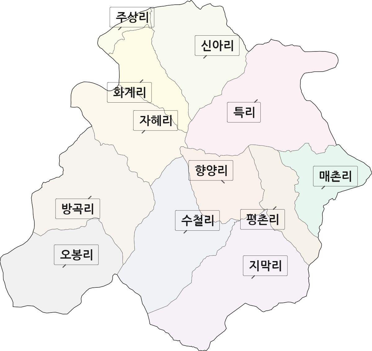 경상남도 산청군 금서면 법정동 리 구분 행정구역 경계 지도