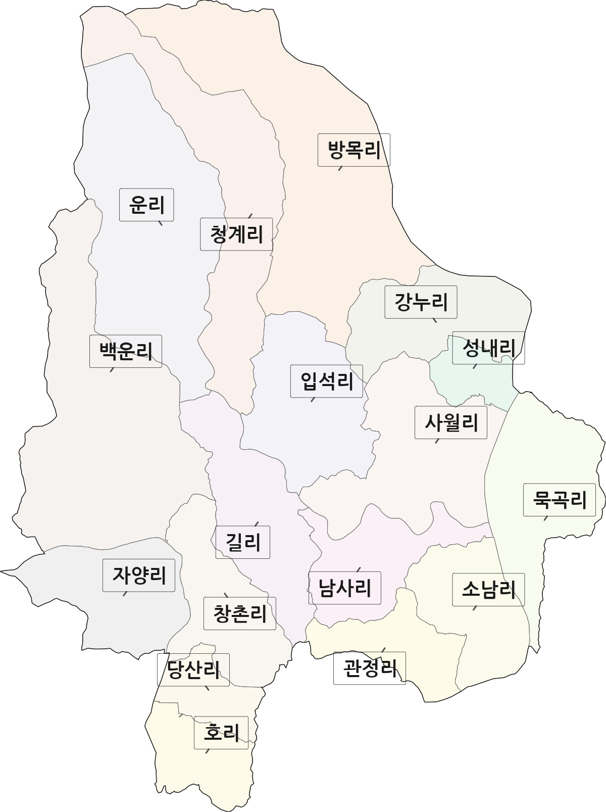 경상남도 산청군 단성면 법정동 리 구분 행정구역 경계 지도