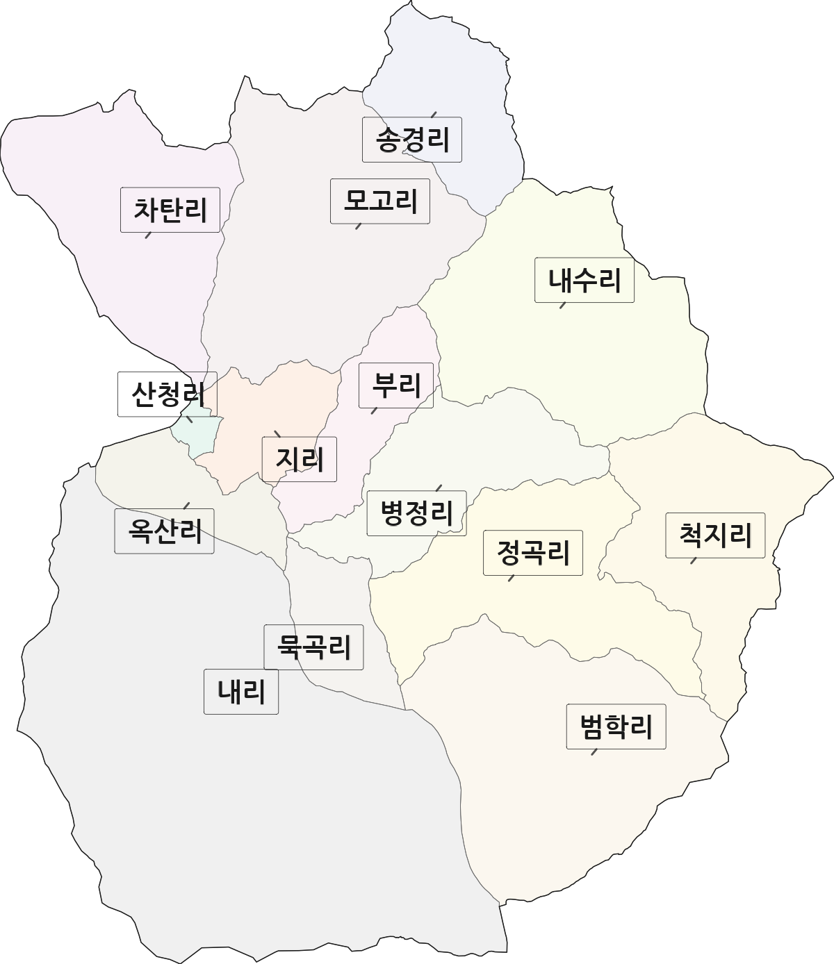 경상남도 산청군 산청읍 법정동 리 구분 행정구역 경계 지도