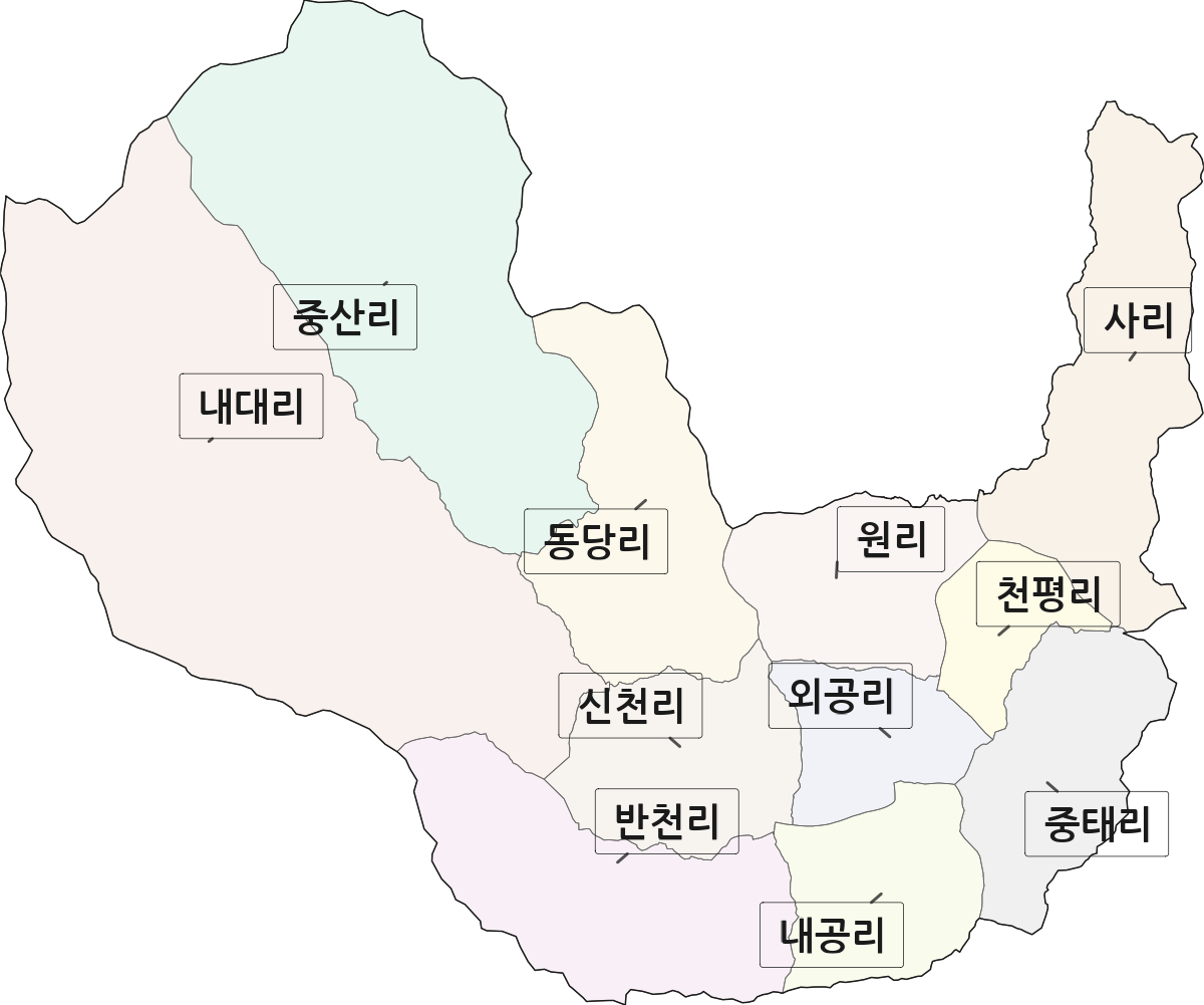 경상남도 산청군 시천면 법정동 리 구분 행정구역 경계 지도
