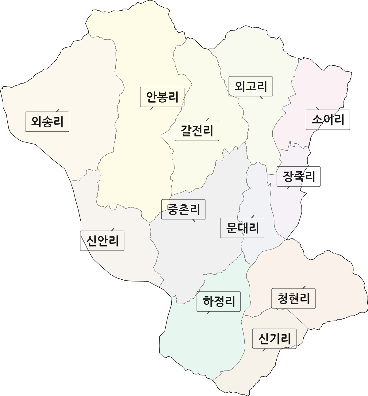 경상남도 산청군 신안면 법정동 리 구분 행정구역 경계 지도