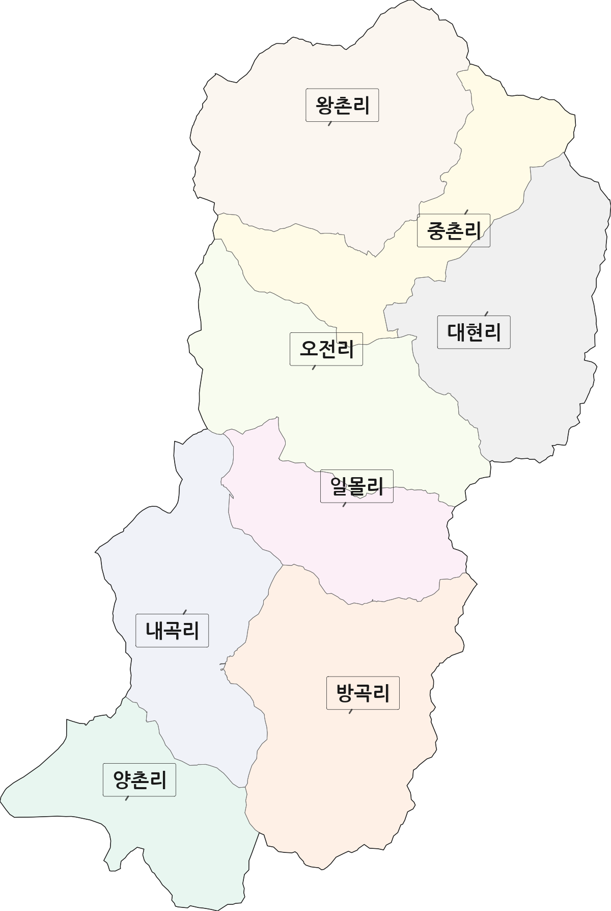경상남도 산청군 오부면 법정동 리 구분 행정구역 경계 지도