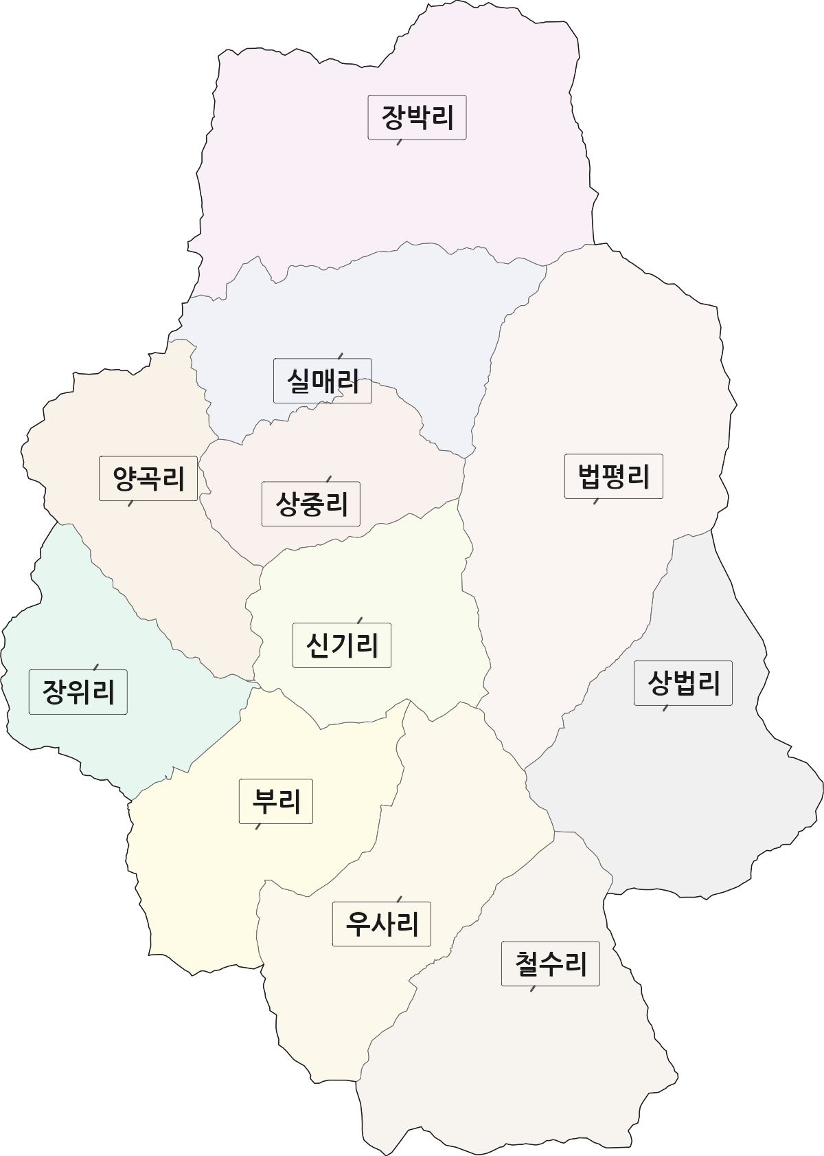 경상남도 산청군 차황면 법정동 리 구분 행정구역 경계 지도