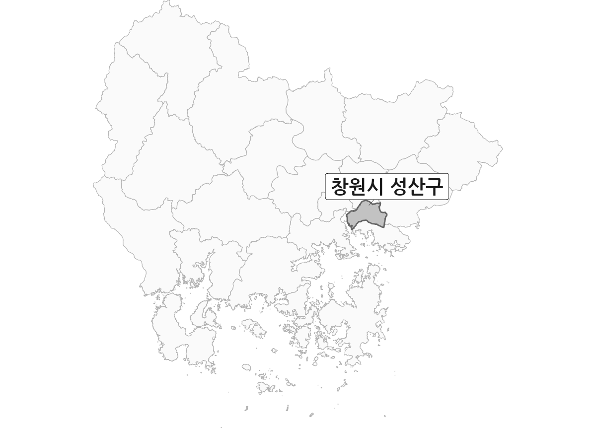 경상남도 범위 내 창원시 성산구 행정구역 경계 지도
