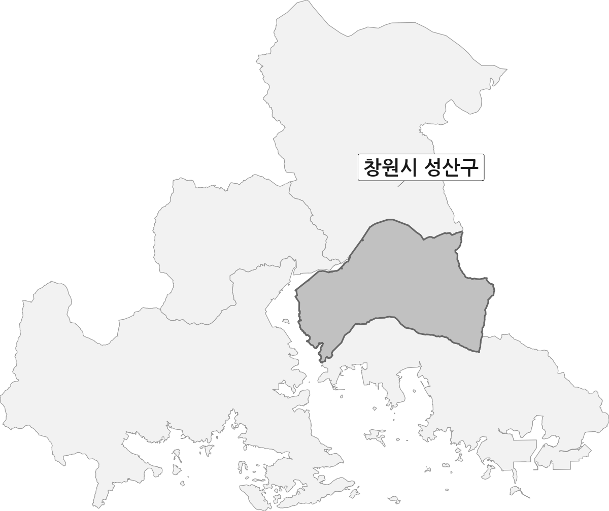 경상남도 창원시 범위 내 성산구 행정구역 경계 지도