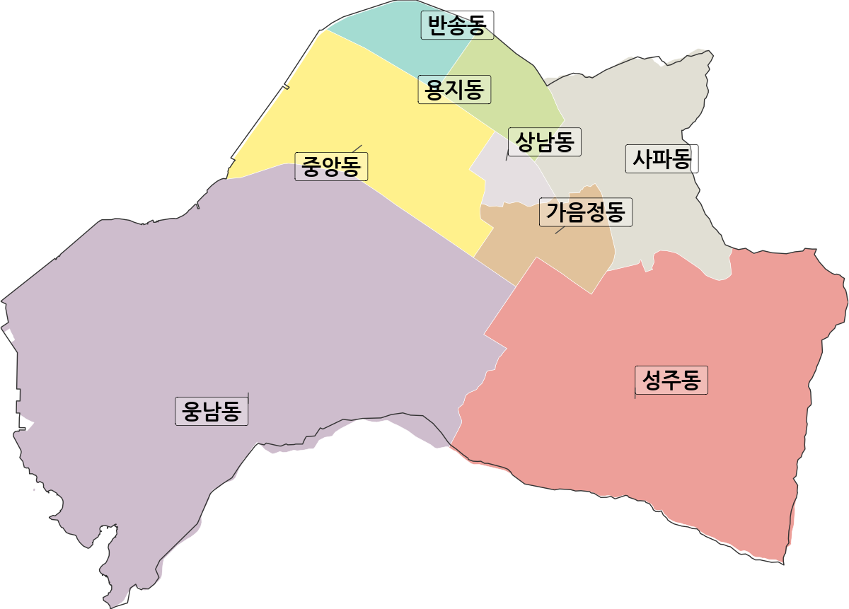 경상남도 창원시 성산구 행정동 행정구역 경계 지도