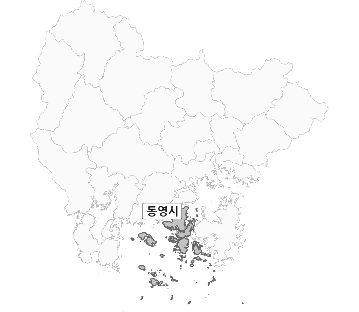 경상남도 범위 내 통영시 행정구역 경계 지도