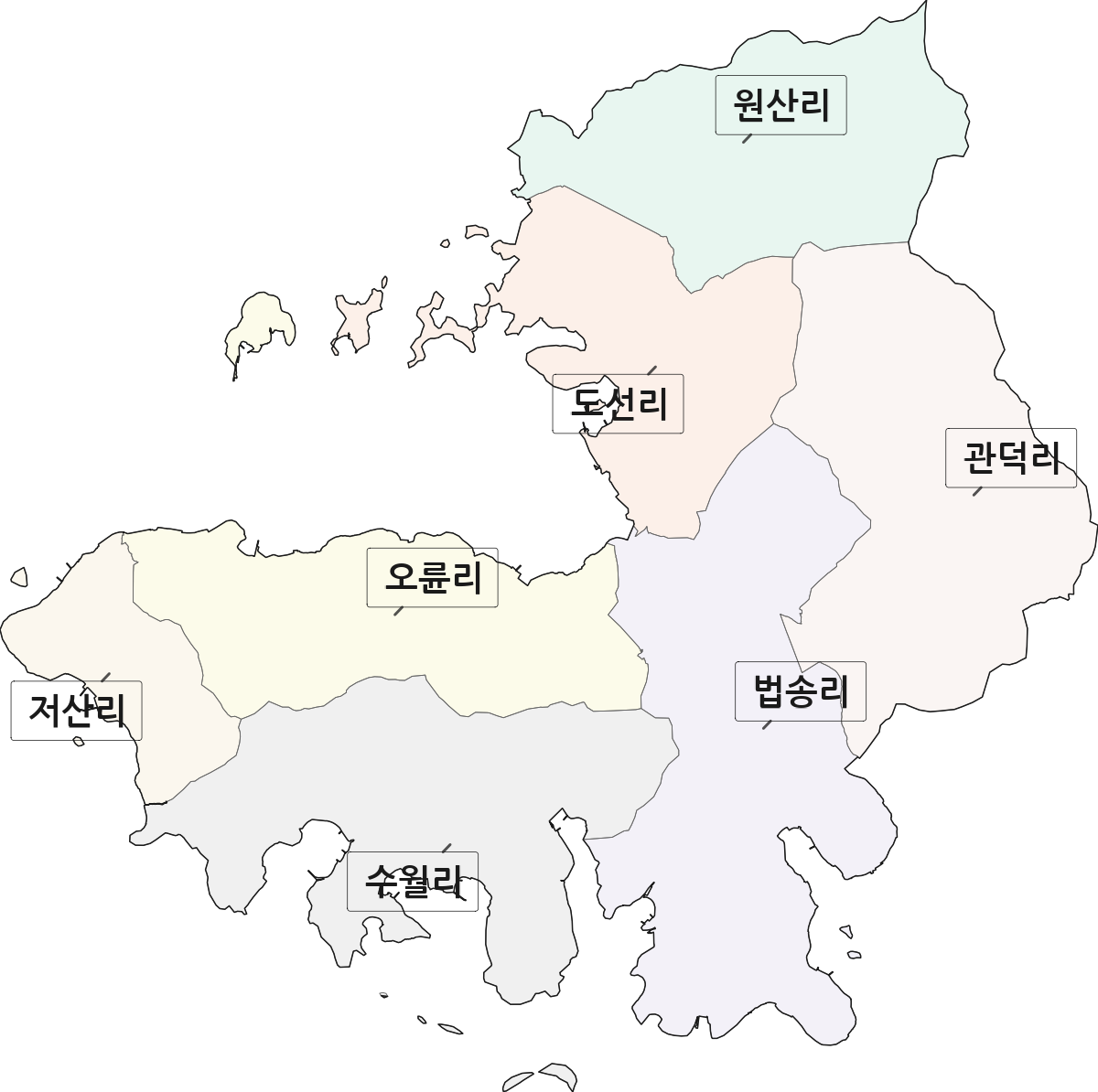 경상남도 통영시 도산면 법정동 리 구분 행정구역 경계 지도