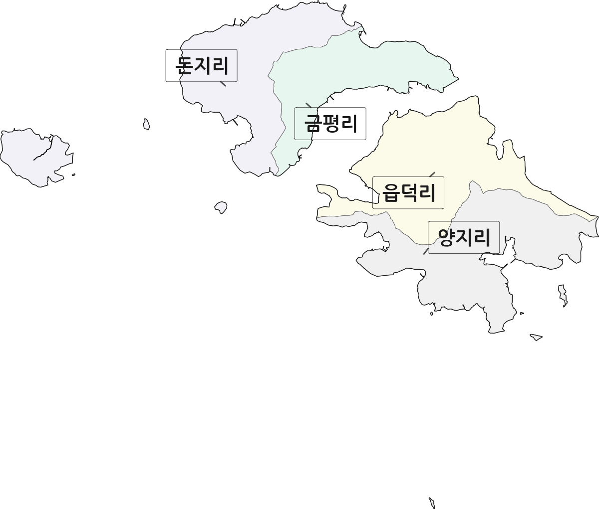 경상남도 통영시 사량면 법정동 리 구분 행정구역 경계 지도