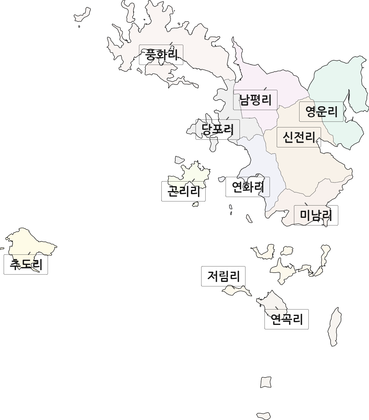 경상남도 통영시 산양읍 법정동 리 구분 행정구역 경계 지도