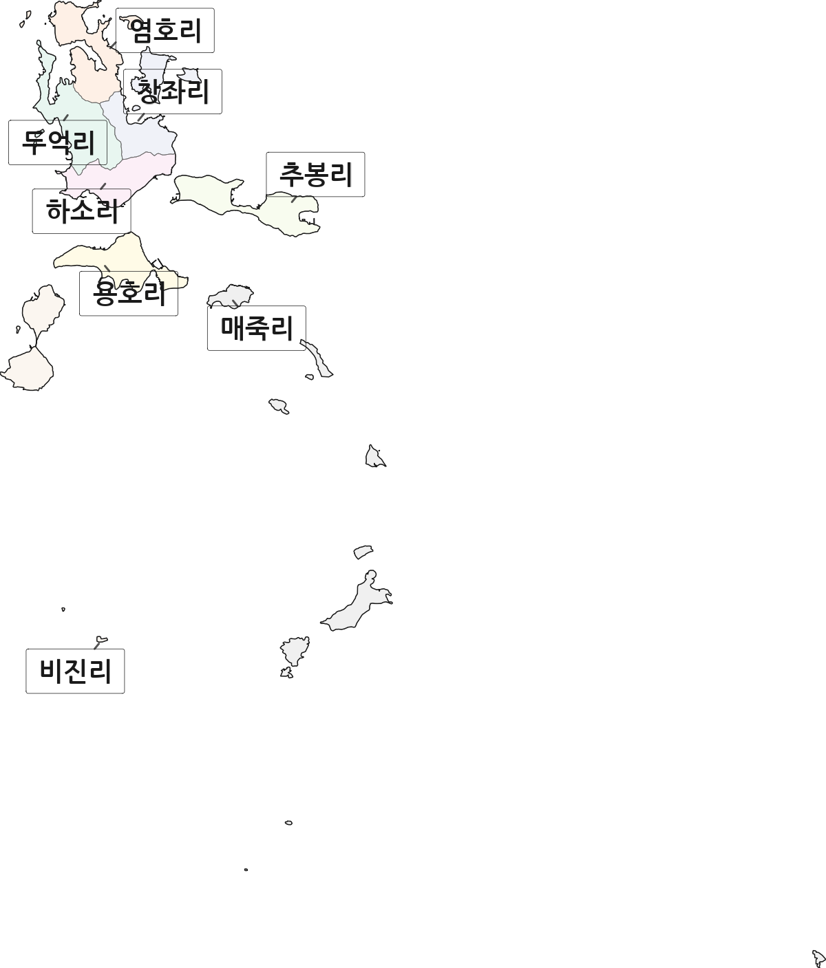 경상남도 통영시 한산면 법정동 리 구분 행정구역 경계 지도